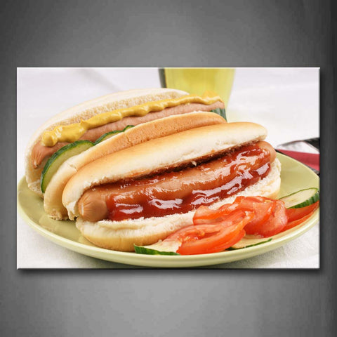 Hot Dog With Bread And Vegetable In Plate Wall Art Painting Pictures Print On Canvas Food The Picture For Home Modern Decoration 