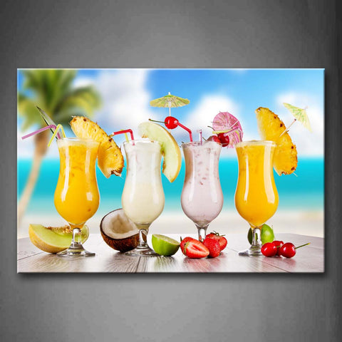 White And Yellow Cocktail With Various Fruit Wall Art Painting Pictures Print On Canvas Food The Picture For Home Modern Decoration 