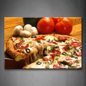 Pizza With Ham And Mushroom Tomato Wall Art Painting The Picture Print On Canvas Food Pictures For Home Decor Decoration Gift 