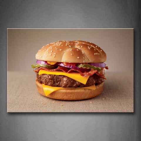 Brown Burger With Meat And Vegetable Wall Art Painting Pictures Print On Canvas Food The Picture For Home Modern Decoration 