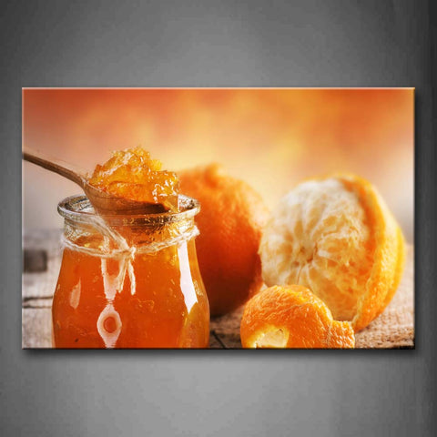 Orange With Jam In Bottle Wall Art Painting Pictures Print On Canvas Food The Picture For Home Modern Decoration 