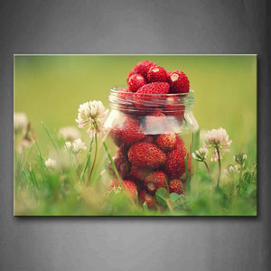 A Bottle Of Strawberries And Flowers. Wall Art Painting Pictures Print On Canvas Food The Picture For Home Modern Decoration 