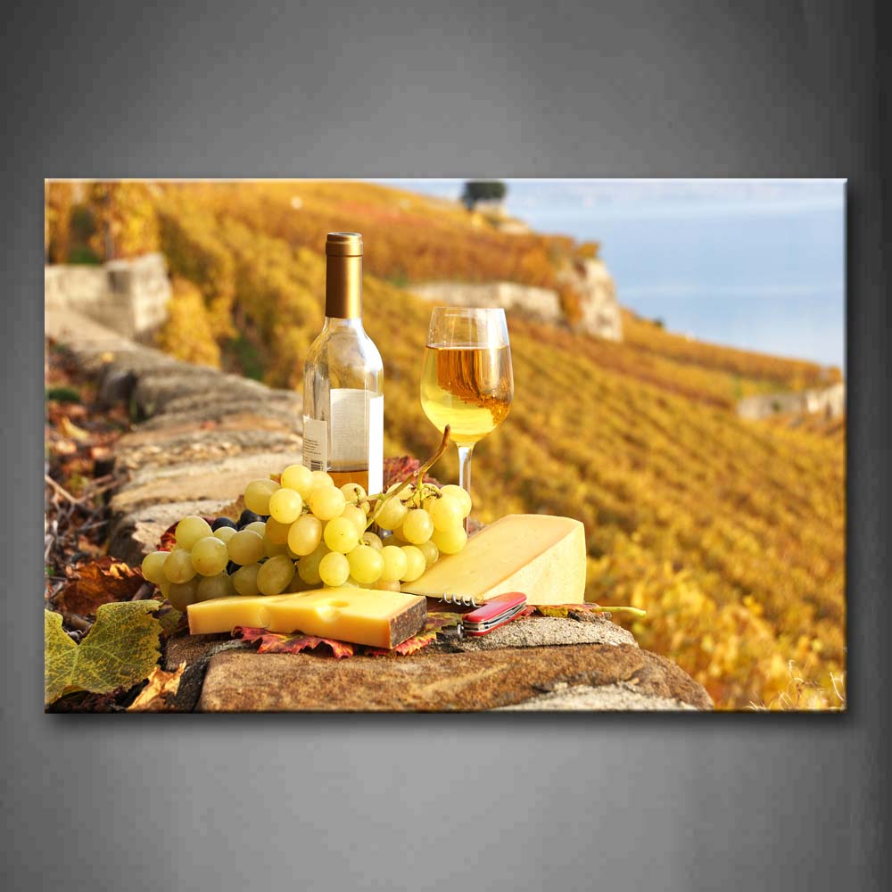 Grapes And Cheeses With Wine. Wall Art Painting The Picture Print On Canvas Food Pictures For Home Decor Decoration Gift 