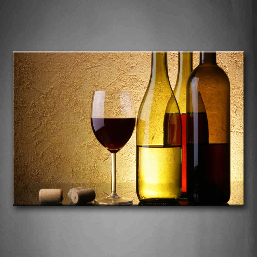 Colourful Wine And Glass With Wine Bottles. Wall Art Painting Pictures Print On Canvas Food The Picture For Home Modern Decoration 