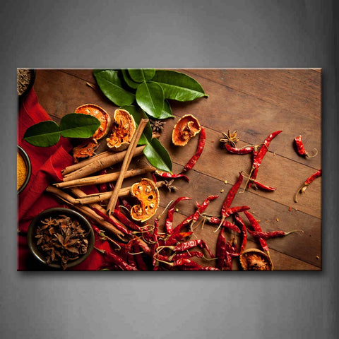 Brown Herbs And Spices With Cinnamons And Leaves. Wall Art Painting Pictures Print On Canvas Food The Picture For Home Modern Decoration 