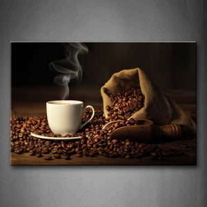 Brown A Cup Of Coffee And Coffee Bean. Wall Art Painting The Picture Print On Canvas Food Pictures For Home Decor Decoration Gift 