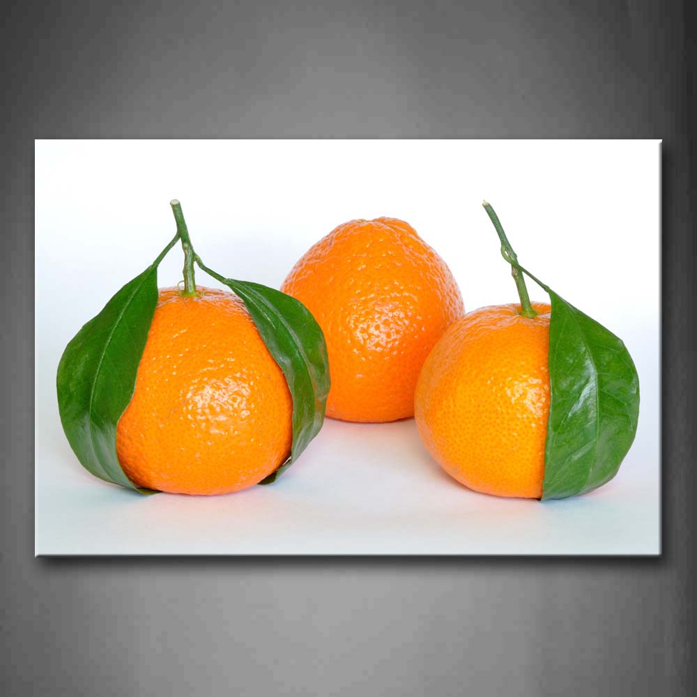 Three Oranges And Leaves. Wall Art Painting Pictures Print On Canvas Food The Picture For Home Modern Decoration 