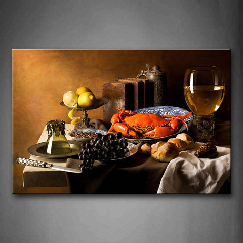 Grapes And Lemon With Bread And Crab. Wall Art Painting The Picture Print On Canvas Food Pictures For Home Decor Decoration Gift 