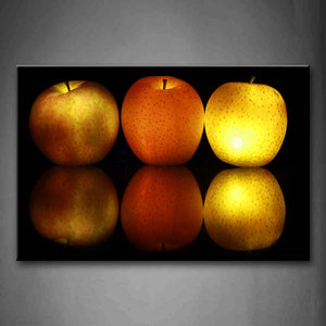 Yellow Orange Three Different Apples. Wall Art Painting Pictures Print On Canvas Food The Picture For Home Modern Decoration 