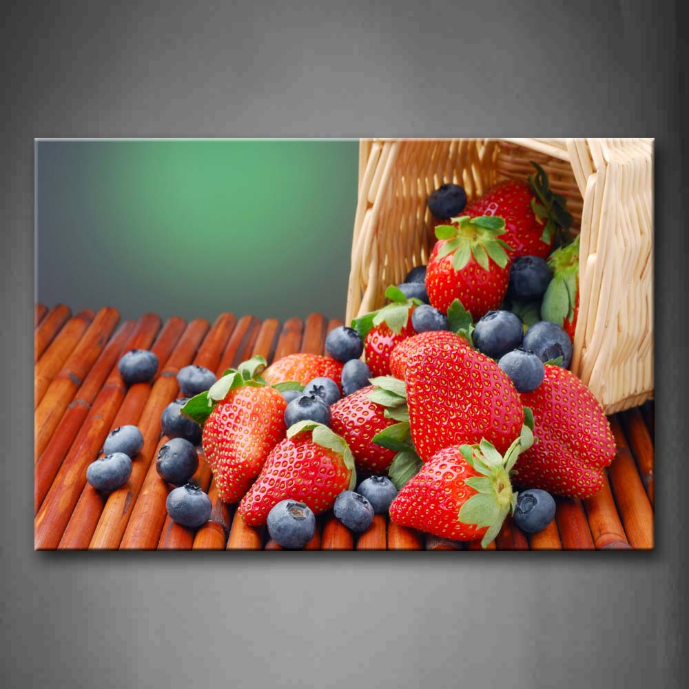 Red Strawberries And Blueberries With Basket. Wall Art Painting The Picture Print On Canvas Food Pictures For Home Decor Decoration Gift 