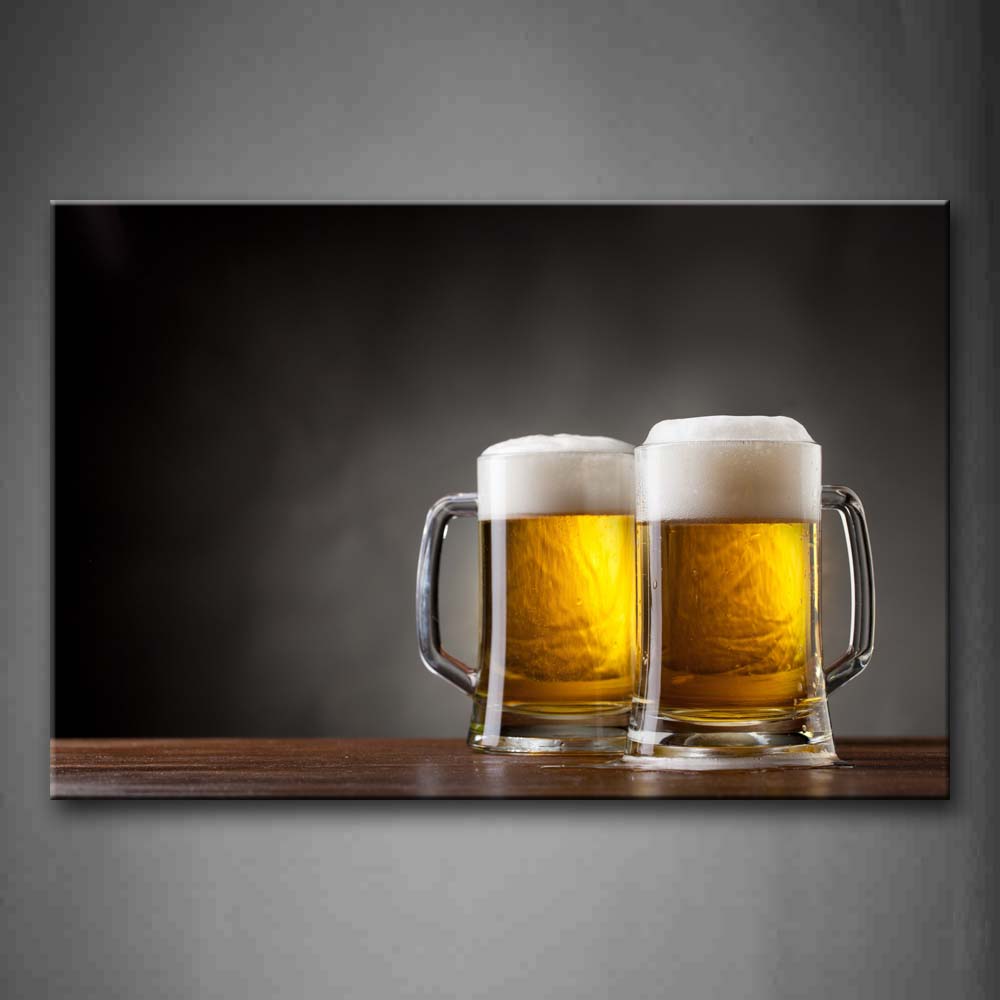 Two Cups Of Beer With Foam. Wall Art Painting The Picture Print On Canvas Food Pictures For Home Decor Decoration Gift 