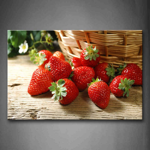 Red Strawberries With Basket On The Floor. Wall Art Painting Pictures Print On Canvas Food The Picture For Home Modern Decoration 