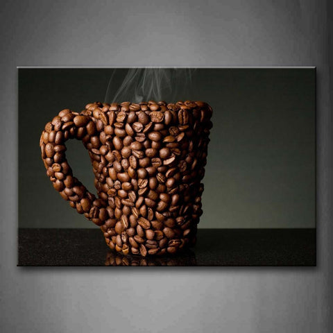 Brown Fantasy Coffee Cup With Coffee Beans. Wall Art Painting Pictures Print On Canvas Food The Picture For Home Modern Decoration 