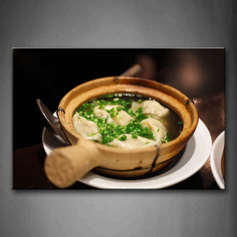 Dumplings And Shallot In The Soup With Bowl. Wall Art Painting Pictures Print On Canvas Food The Picture For Home Modern Decoration 