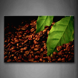 A Pile Of Coffee Beans With Leaves. Wall Art Painting The Picture Print On Canvas Food Pictures For Home Decor Decoration Gift 