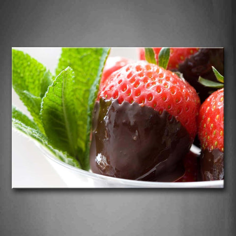 Chocolate Sauce On The Strawberries. Wall Art Painting Pictures Print On Canvas Food The Picture For Home Modern Decoration 