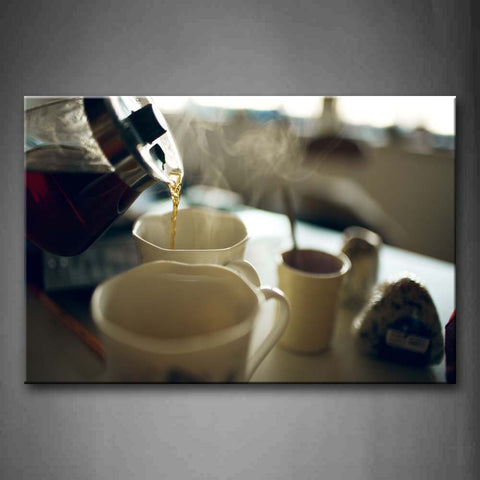 Hot Tea And Tea Cup With Tea Pot. Wall Art Painting The Picture Print On Canvas Food Pictures For Home Decor Decoration Gift 