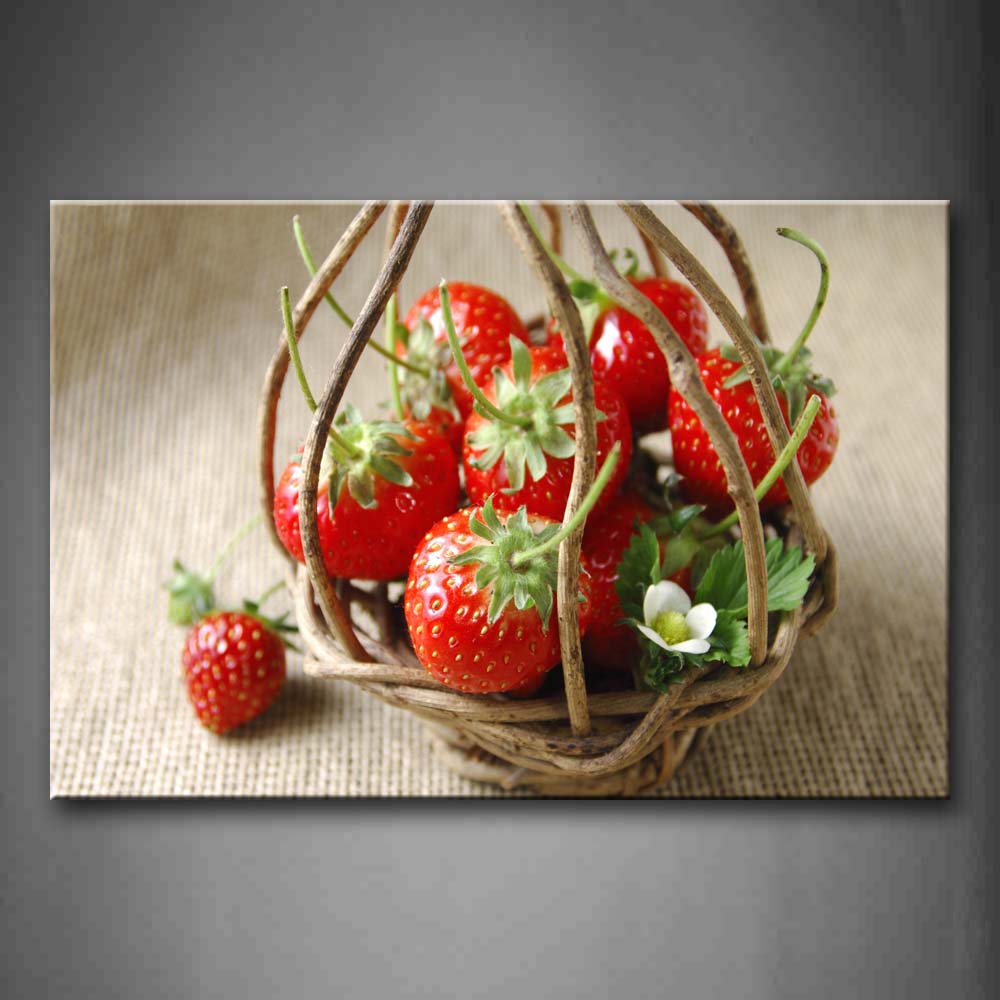 Some Strawberries With Flower In The Basket. Wall Art Painting The Picture Print On Canvas Food Pictures For Home Decor Decoration Gift 