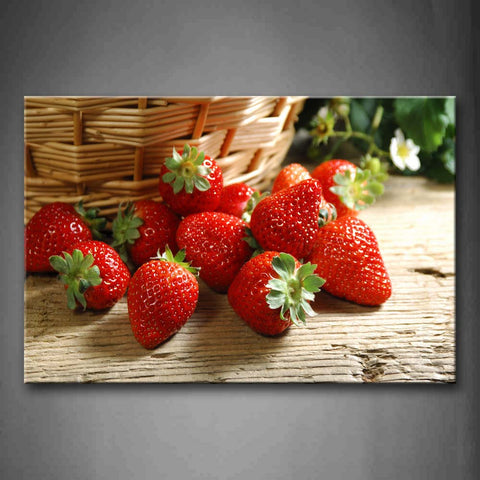 Strawberries And Flower With Basket. Wall Art Painting The Picture Print On Canvas Food Pictures For Home Decor Decoration Gift 