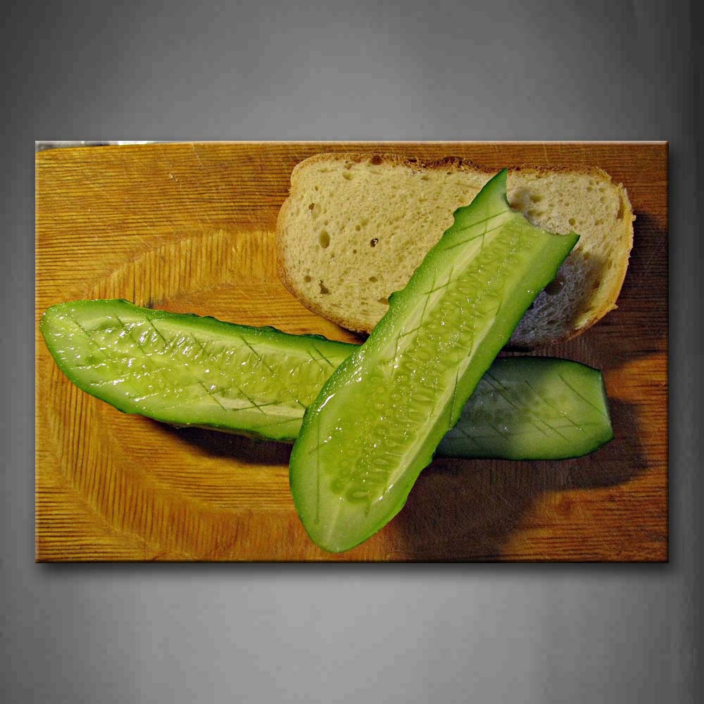 Cucumber And Bread On The Wooden Board. Wall Art Painting Pictures Print On Canvas Food The Picture For Home Modern Decoration 