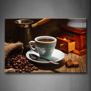 A Cup Of Coffee And Coffee Bean With Spoon. Wall Art Painting The Picture Print On Canvas Food Pictures For Home Decor Decoration Gift 