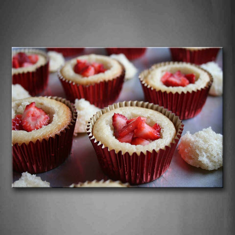 Red Strawberries In The Cupcake. Wall Art Painting The Picture Print On Canvas Food Pictures For Home Decor Decoration Gift 