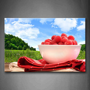 Raspberries And Trees Under Blue Sky. Wall Art Painting Pictures Print On Canvas Food The Picture For Home Modern Decoration 