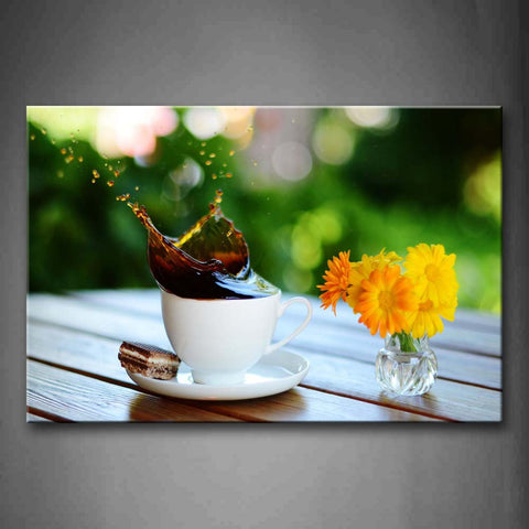 Coffee With Dessert And Flowers. Wall Art Painting Pictures Print On Canvas Food The Picture For Home Modern Decoration 