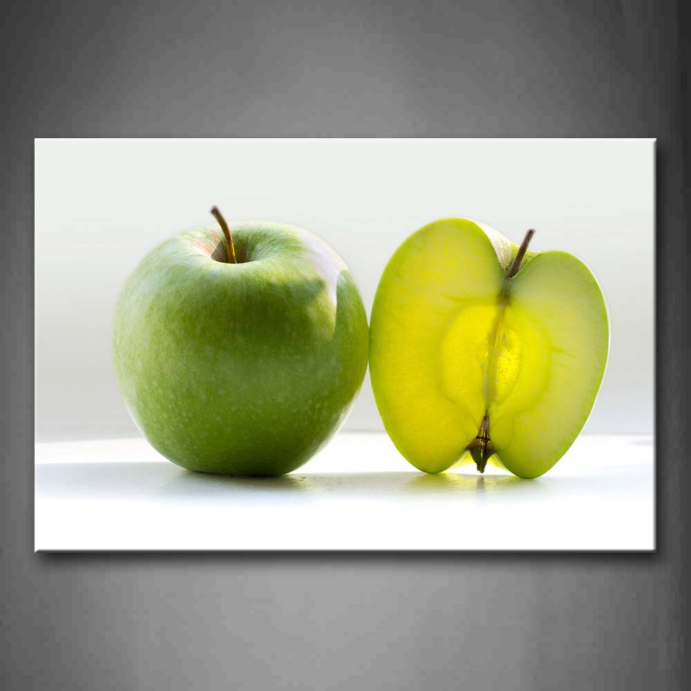 Green Apple And Half One. Wall Art Painting The Picture Print On Canvas Food Pictures For Home Decor Decoration Gift 