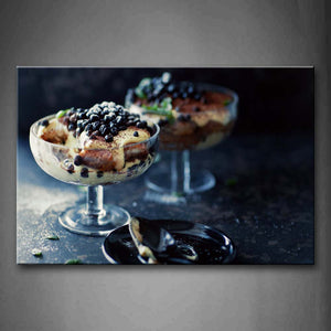 Blueberries On The Dessert In The Cup. Wall Art Painting Pictures Print On Canvas Food The Picture For Home Modern Decoration 