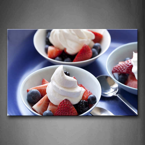 Dessert With Fruit And Spoon. Wall Art Painting Pictures Print On Canvas Food The Picture For Home Modern Decoration 