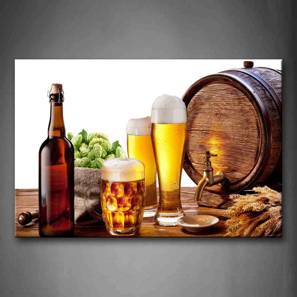 Beer And Wheat With Barrel. Wall Art Painting The Picture Print On Canvas Food Pictures For Home Decor Decoration Gift 