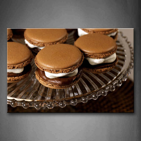 Chocolate Macaron With Cream. Wall Art Painting Pictures Print On Canvas Food The Picture For Home Modern Decoration 