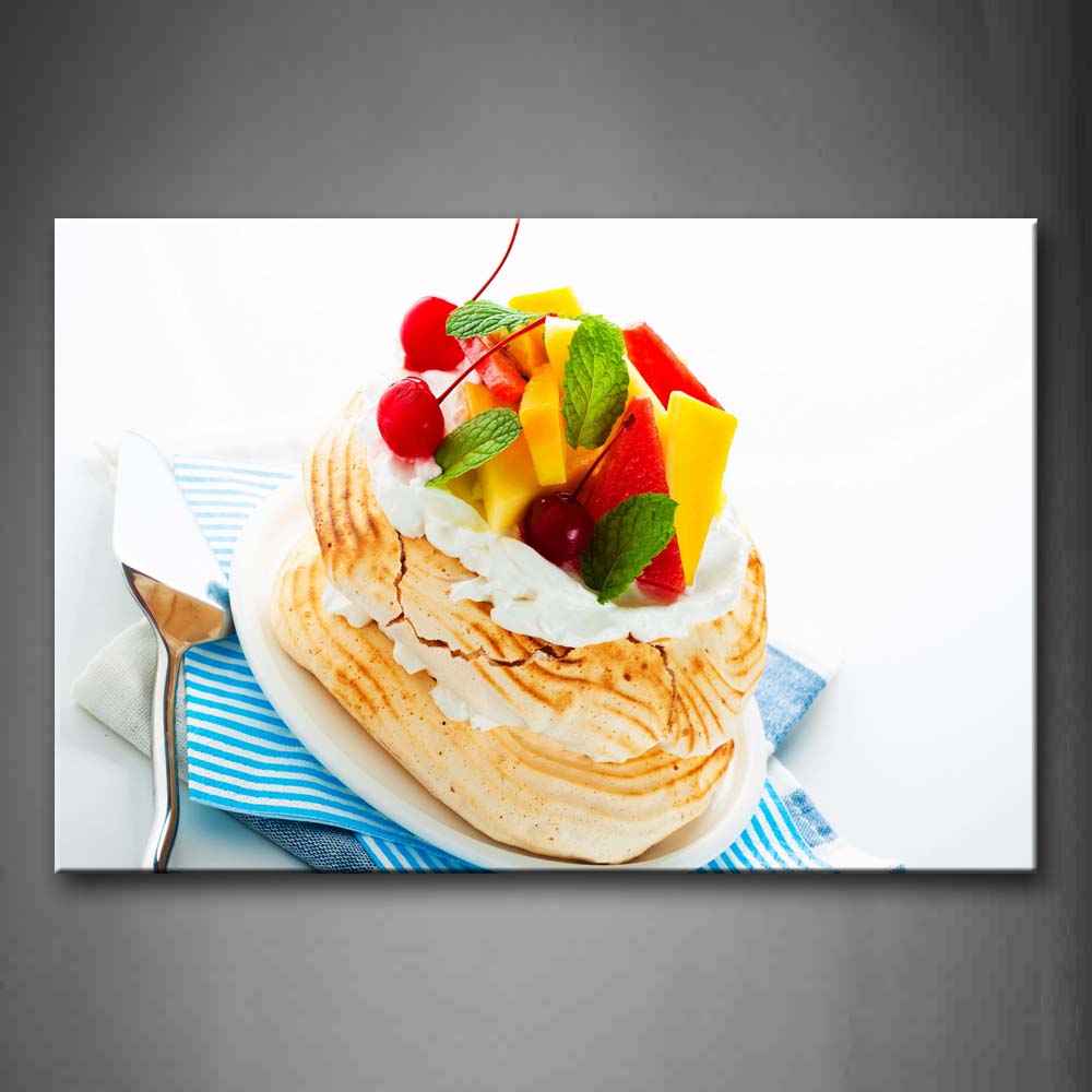 Sweets With Fruit And Cream. Wall Art Painting Pictures Print On Canvas Food The Picture For Home Modern Decoration 