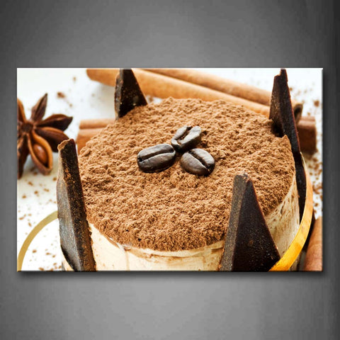 Cake With Chocolate And Cinnamon. Wall Art Painting Pictures Print On Canvas Food The Picture For Home Modern Decoration 