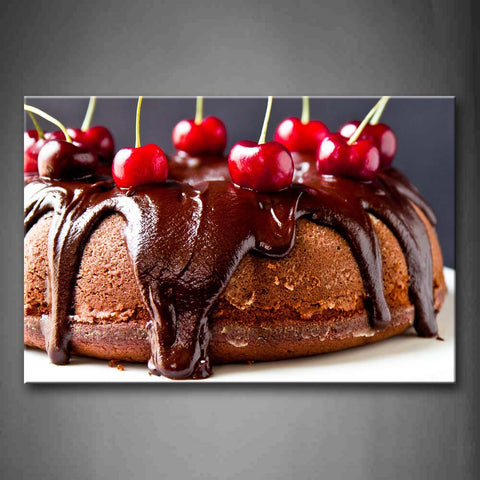 Red Cake With Chocolate Sauce And Cherries. Wall Art Painting The Picture Print On Canvas Food Pictures For Home Decor Decoration Gift 