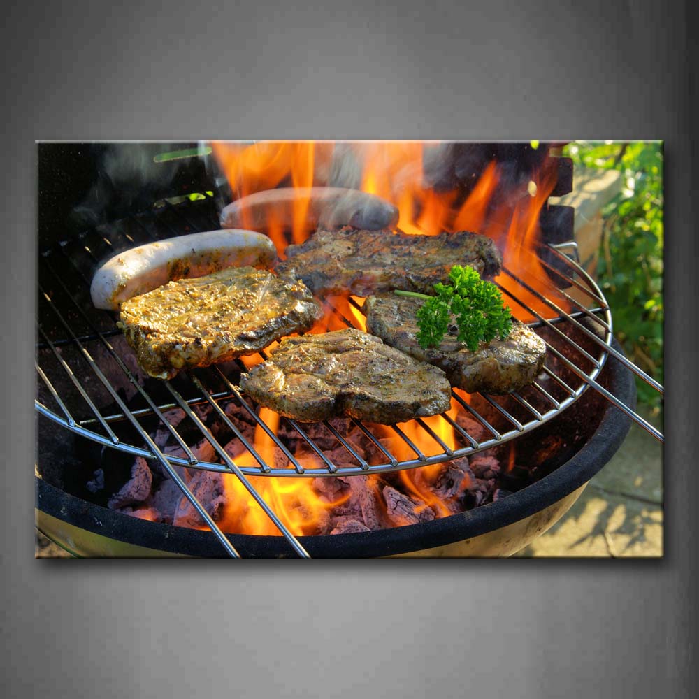 Barbecue On The Brandreth Over Fire Wall Art Painting Pictures Print On Canvas Food The Picture For Home Modern Decoration 