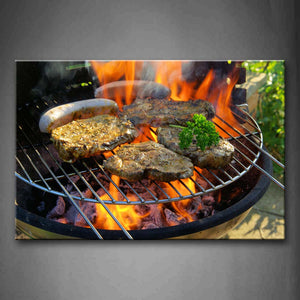 Barbecue On The Brandreth Over Fire Wall Art Painting Pictures Print On Canvas Food The Picture For Home Modern Decoration 