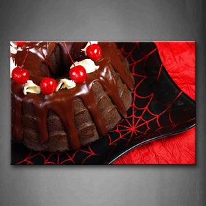 Red Chocolate Cake With Cherries Wall Art Painting Pictures Print On Canvas Food The Picture For Home Modern Decoration 