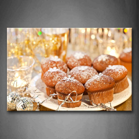 Brown Cupcake With Snow Flower Wall Art Painting Pictures Print On Canvas Food The Picture For Home Modern Decoration 