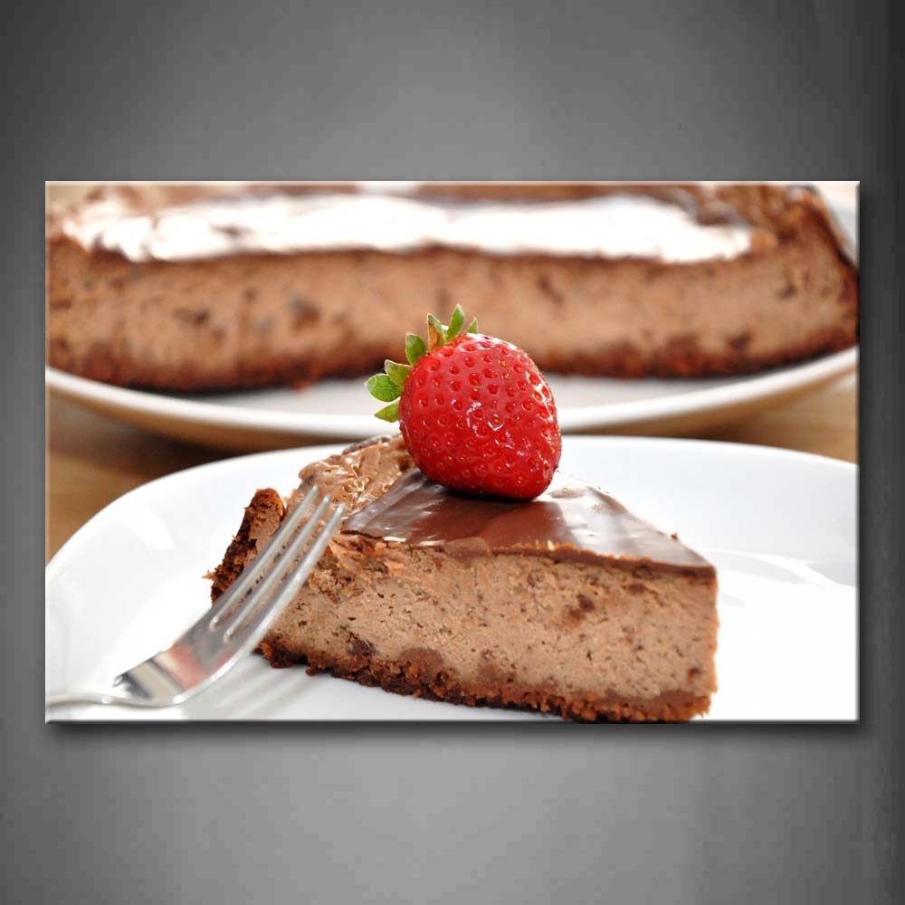 Brown Cake With Strawberry And Fork Wall Art Painting The Picture Print On Canvas Food Pictures For Home Decor Decoration Gift 