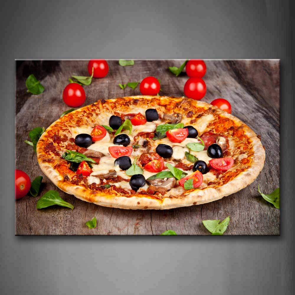 Pizza With Tomatoes And Leaves Wall Art Painting The Picture Print On Canvas Food Pictures For Home Decor Decoration Gift 