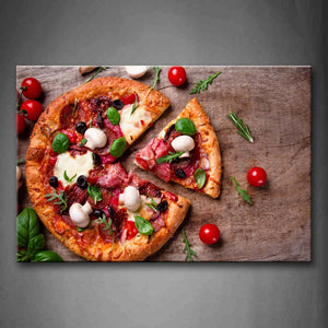 Pizza With Mushroom And Tomatoes Leaves Wall Art Painting Pictures Print On Canvas Food The Picture For Home Modern Decoration 