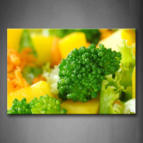 Salad With Green Vegetables And Yellow Fruit  Wall Art Painting The Picture Print On Canvas Food Pictures For Home Decor Decoration Gift 