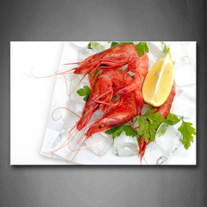 Red Shrimp With Lemon And Vegetables Ice Wall Art Painting The Picture Print On Canvas Food Pictures For Home Decor Decoration Gift 