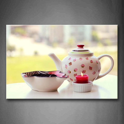 Candle And Teapot Cookie In The Bowl Wall Art Painting Pictures Print On Canvas Food The Picture For Home Modern Decoration 