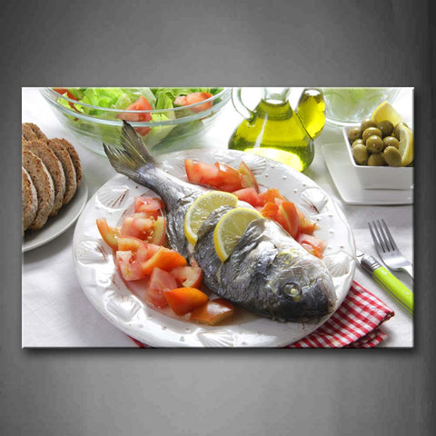 Fish With Tomatoes And Lemon Wall Art Painting The Picture Print On Canvas Food Pictures For Home Decor Decoration Gift 