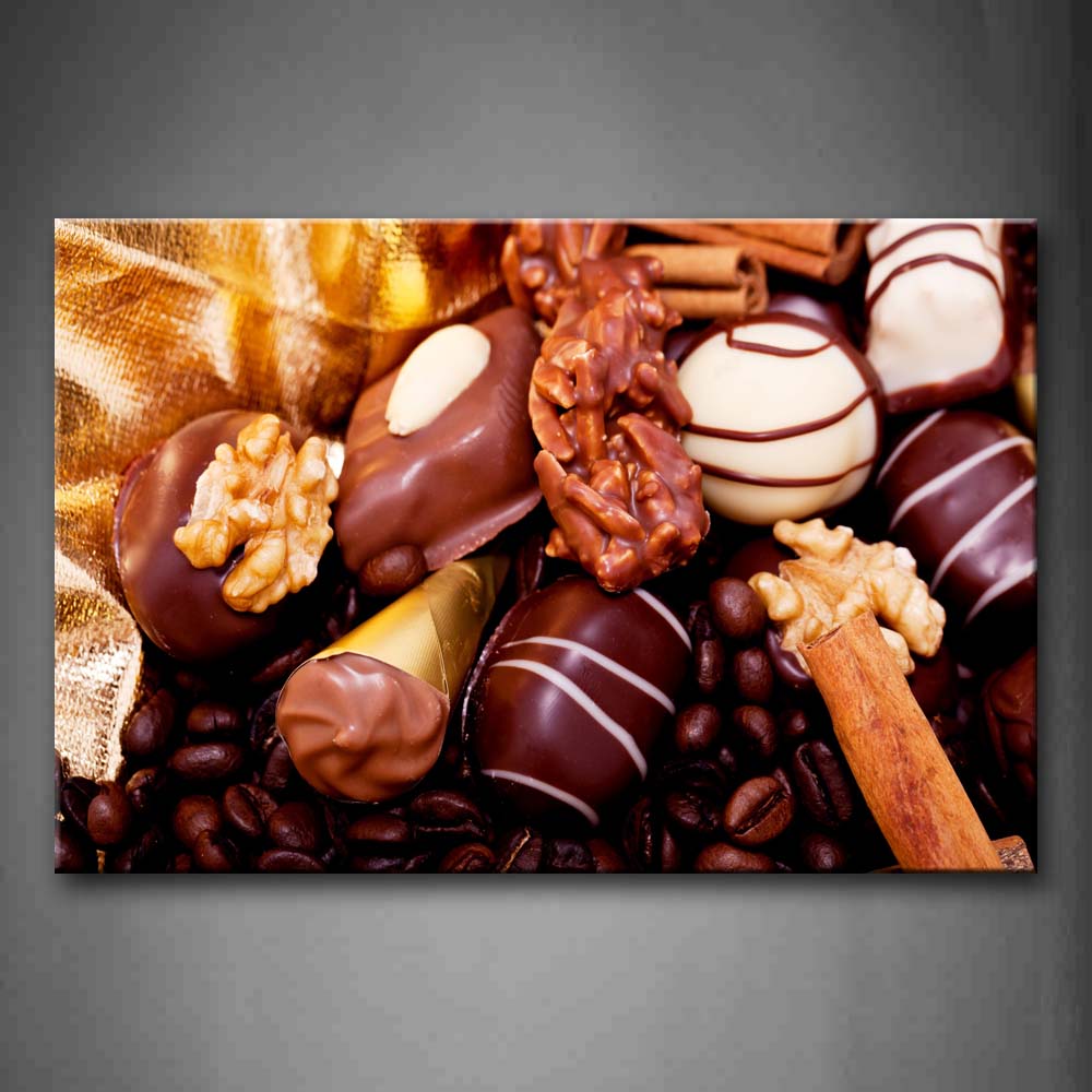 Many Various Chocolate With Walnut And Coffee Bean Wall Art Painting Pictures Print On Canvas Food The Picture For Home Modern Decoration 