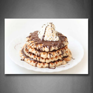 Waffle With White Cream And Chocolate Wall Art Painting Pictures Print On Canvas Food The Picture For Home Modern Decoration 