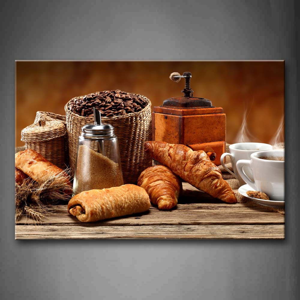 Coffee With Croissant And Bread Wall Art Painting Pictures Print On Canvas Food The Picture For Home Modern Decoration 